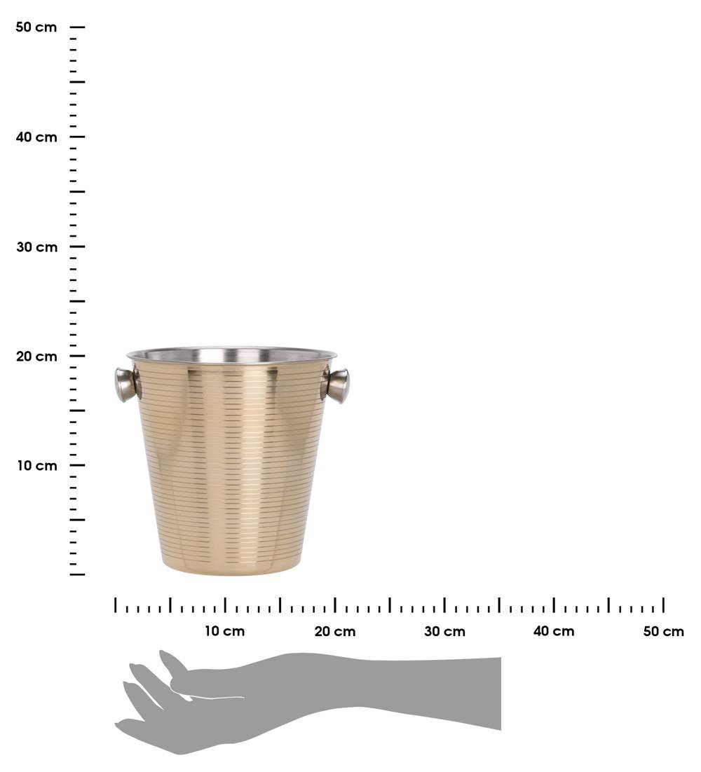 Cooler metalowy z uchwytami złoty 22 cm Pojemnik do chłodzenia napoi i podawania lodu z uchwytami do przenoszenia, wykonany ze stali nierdzewnej w kolorze złotym o wymiarach: 21,5x20 cm