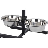 Miska dla psa na stojaku 2 x 1,8 L Zestaw misek ze stali nierdzewnej, dla psa lub kota, na wodę i karmę, na regulowanym stojaku o wysokości 44 cm, pojemność miski: 2 x 1,8 L