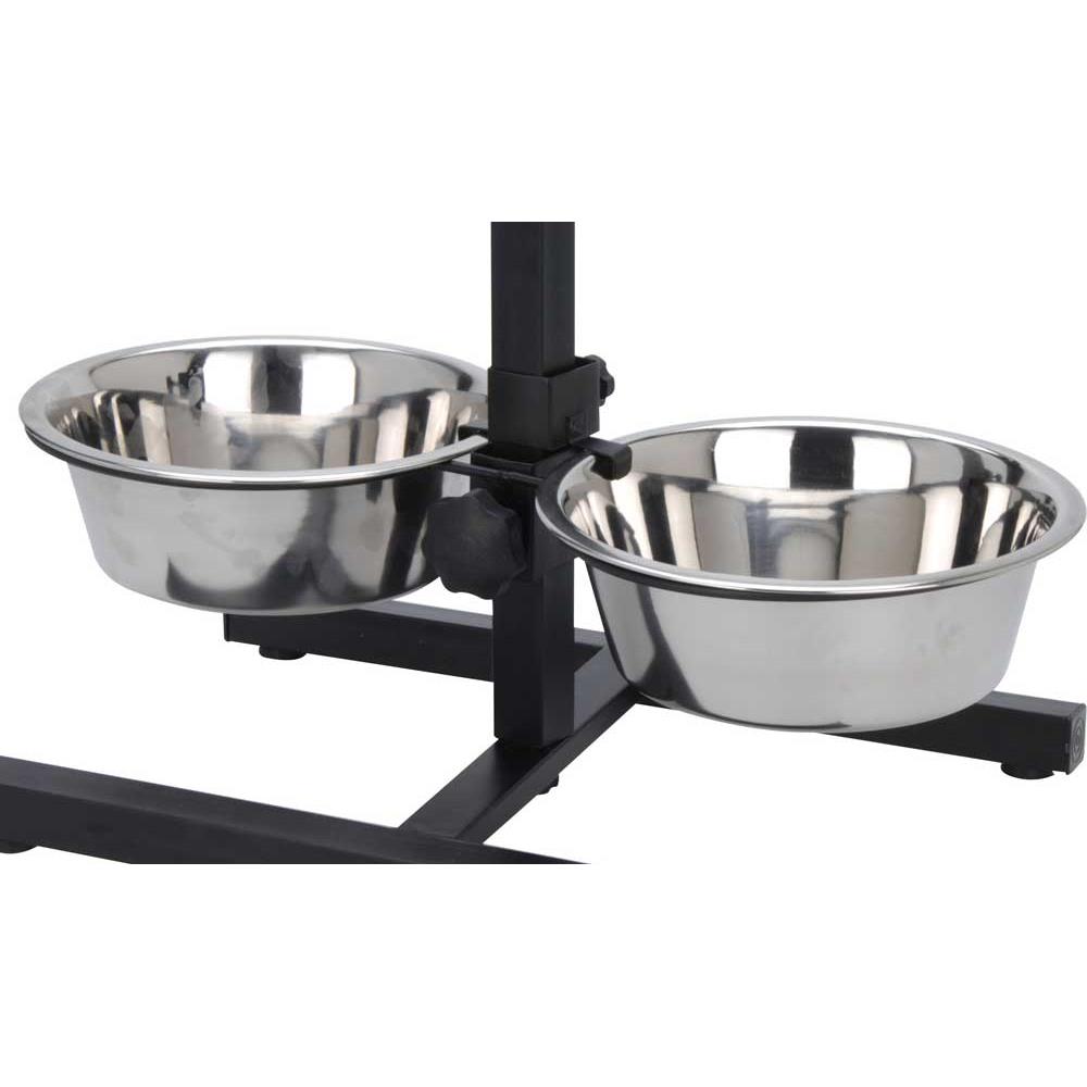 Miska dla psa na stojaku 2 x 1,8 L Zestaw misek ze stali nierdzewnej, dla psa lub kota, na wodę i karmę, na regulowanym stojaku o wysokości 44 cm, pojemność miski: 2 x 1,8 L