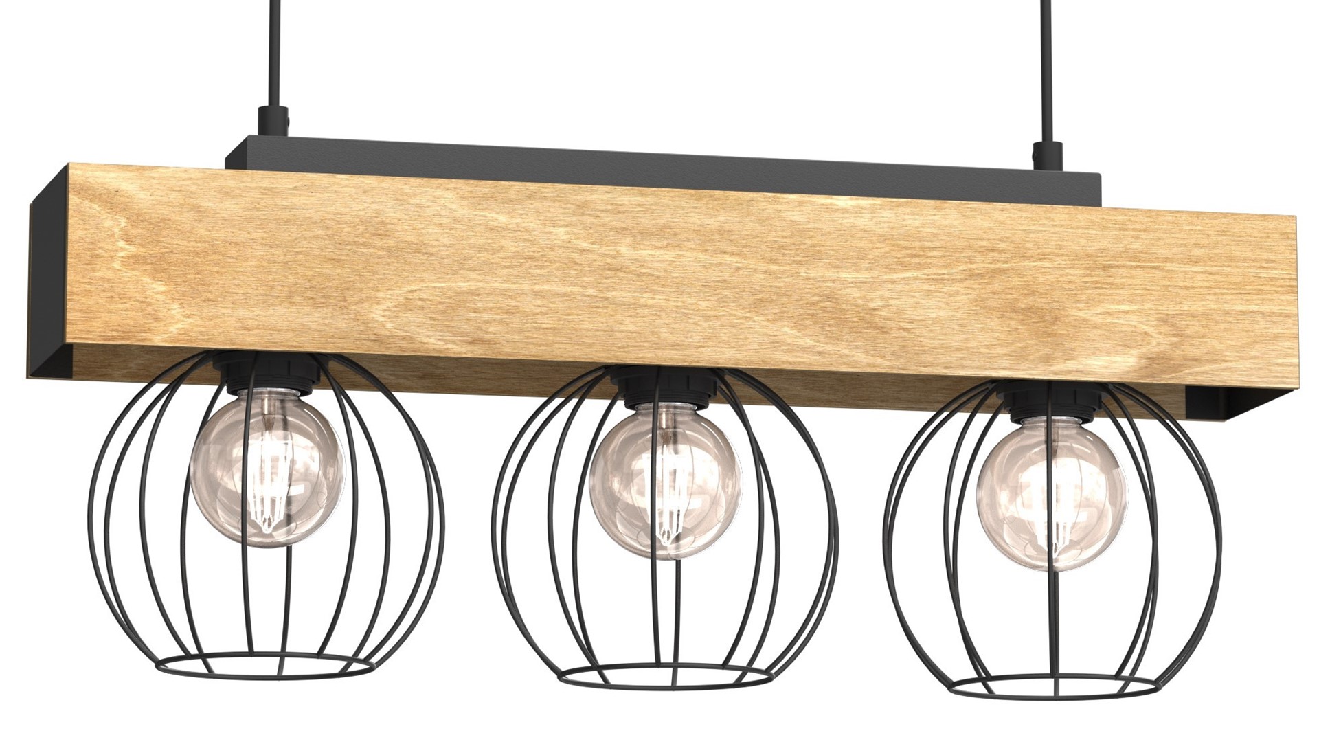 Lampa Wisząca MENTON Czarny Brązowy Metalowy Klosz 3xE27