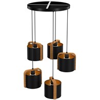 Lampa Wisząca JONKO Czarny Brązowy Abażur 5xE27