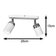 Nowoczesna lampa sufitowa biała Reno Wykonany z metalu, podwójny punkt świetlny w kolorze białym spotlight z elementami chromowanymi