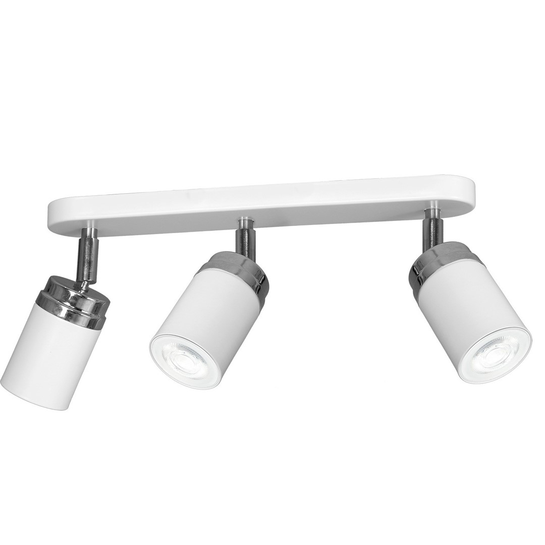 Nowoczesna lampa sufitowa biała Reno x3 Wykonany z metalu, potrójny punkt świetlny w kolorze białym spotlight z elementami chromowanymi