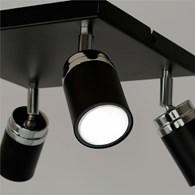 Nowoczesna lampa sufitowa czarna Reno x4 Wykonany z metalu, poczwórne punkty świetlne w kolorze czarnym spotlight z elementami chromowanymi