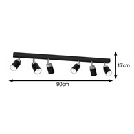 Nowoczesna lampa sufitowa czarna Reno x6 Wykonany z metalu, sześć punktów świetlnych na listwie w kolorze czarnym spotlight z elementami chromowanymi
