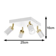 Nowoczesna lampa biało złota Reno x4 Wykonany z metalu, poczwórne punkty świetlne w kolorze biało złotym spotlight z elementami złoconymi