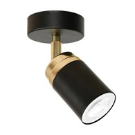 Nowoczesny plafon czarny lampa spot Reno Wykonany z metalu, pojedynczy punkt świetlny w kolorze czarnym spotlight z elementami złoconymi