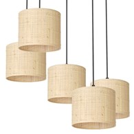 Lampa Wisząca RATTAN Czarny Beżowy Abażur 5xE27