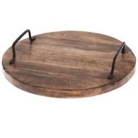 Deska do serwowania z drewna mango Patera, taca wykonana z drewna mango, średnica 30 cm, do serwowania serów, wędlin, pizzy i innych przekąsek, wyposażona w wygodne uchwyty