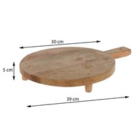 Deska okrągła z drewna mango 30 cm Okrągła deska do krojenia i serwowania, wykonana z drewna mango, wyposażona w rączkę i nóżki, średnica 30 cm