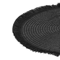 Podkładka na stół okrągła czarna 35 cm Pleciona mata na stół ozdobiona frędzlami, wykonana z trwałego materiału, podkładka o średnicy 35 cm