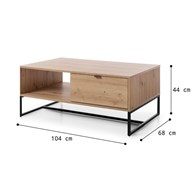 Loftowa ława Amber AL104 Dąb Artisan Nowoczesna witryna na metalowych nogach, w stylu industrialnym, z płyty meblowej w kolorze Dąb Artisan.