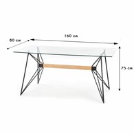 Stół Allegro ze szklanym blatem Nowoczesny design, podstawa wykonana z litego drewna bukowego i stali malowanej proszkowo, szklany blat o wymiarach 160x80 cm