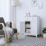 Szafka łazienkowa stojąca z szufladą Designerska szafka łazienkowa z szufladą, wykonana z solidnej płyty MDF, biała