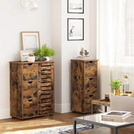Szafka 3 szuflady rustykalny brąz LOFT Komoda szafka z 3 szufladami i 2 regulowanymi półkami za drzwiczkami w rustykalnym brązie do łazienki, salonu, przedpokoju, jadalni, kuchni