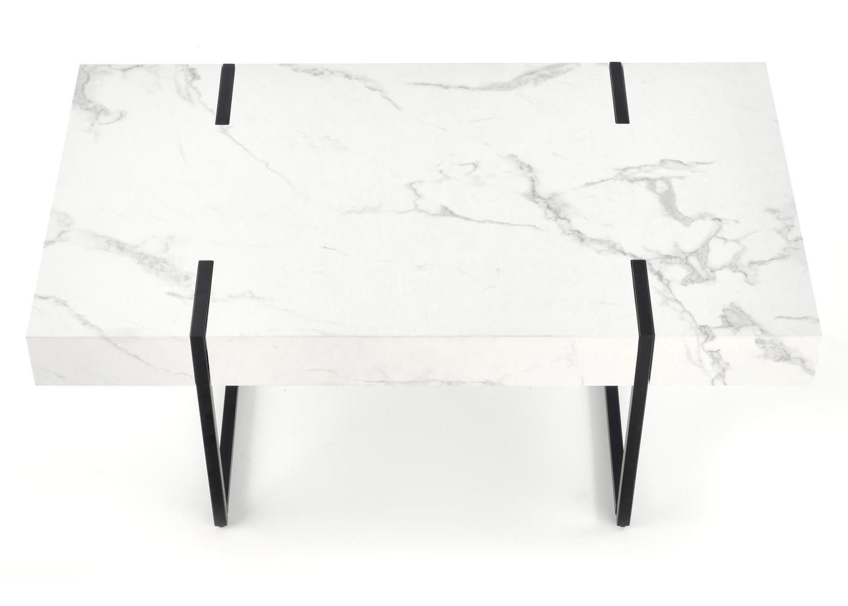 Ława Blanca White Marble 110x60 cm Stalowe nogi, blat wykonany z MDF-u z okleiną imitującą marmur, mebel do samodzielnego montażu