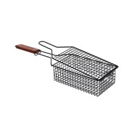 Ruszt na grilla do pieczenia potraw Zamykany koszyk do pieczenia potraw na grillu wykonany z metalu z powłoką nieprzywierającą z drewnianym uchwytem o wymiarach: 50x14x8 cm