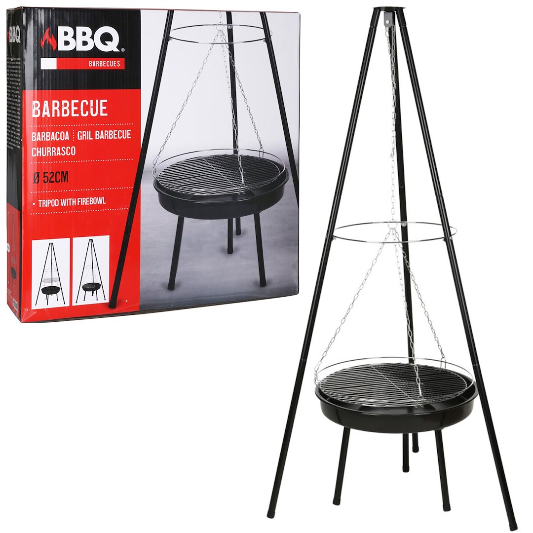 Wiszący grill ogrodowy na trójnogu 151 cm