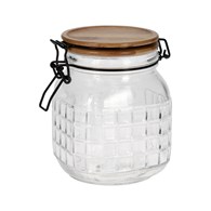 Słój szklany z pokrywą 1100 ml Szklany, przeźroczysty pojemnik kuchenny z bambusową pokrywą i silikonową uszczelką o wysokości 15 cm