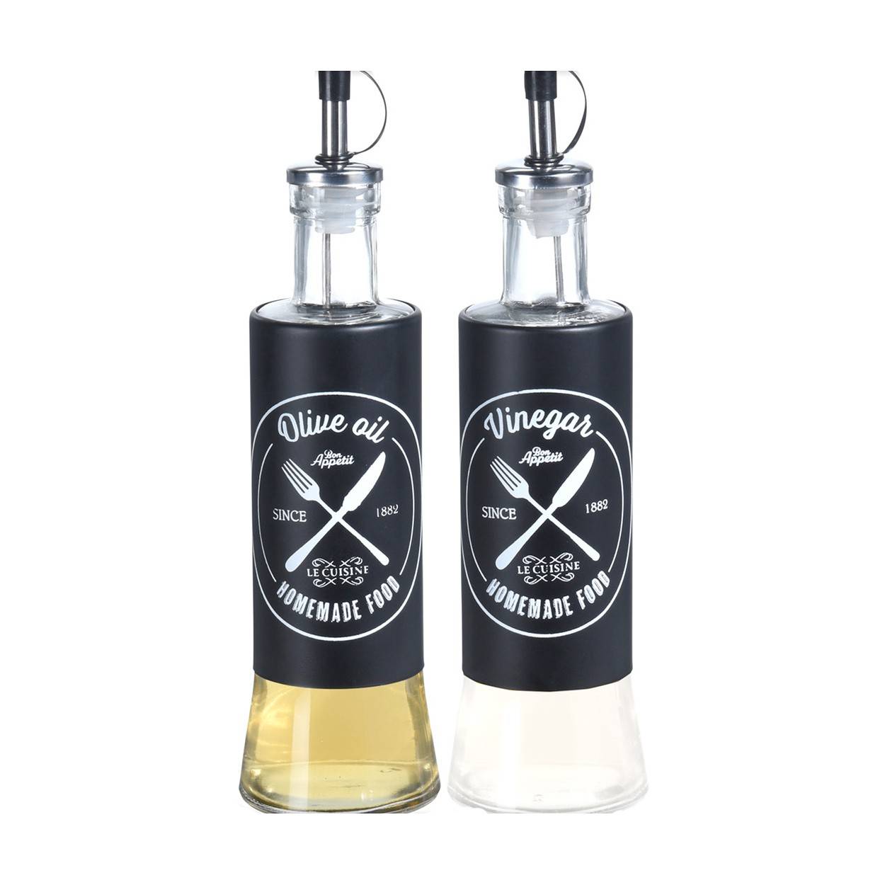Butelka szklana na oliwę i ocet 2x300 ml Zestaw szklanych pojemników kuchennych z dozownikiem, na oliwę i ocet, w nowoczesnym designie, o pojemności 300 ml
