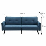 Sofa rozkładana Corner niebieska Klasyczna kanapa z funkcją spania, wyposażona w podnóżek, nogi z litego drewna, tapicerowana wysokiej jakości tkaniną