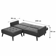 Sofa rozkładana Corner popielata Klasyczna kanapa z funkcją spania, wyposażona w podnóżek, nogi z litego drewna, tapicerowana wysokiej jakości tkaniną
