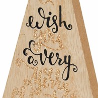 Choinka drewniana beż 25 cm wzór 6 Dekoracyjne drewniane drzewko świąteczne w kształcie choinki z nadrukiem, zdobione brokatem w kolorze beżowym o wymiarach : 25x10,5x5 cm