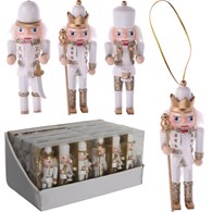 Ozdoby świąteczne Nutcracker białe 3 szt Komplet ozdób choinkowych, figurki dziadka do orzechów wykonane z drewna w kolorze biało-złotym, zestaw 3 szt, każda z opaską do zawieszenia o wysokości 12,5 cm