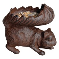 Ozdobny karmnik dla Wiewiórki Figurka wiewiórki wykonana z żeliwa odlanego ręcznie, pełni funkcję poidełka lub karmnika dla małych zwierząt