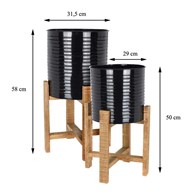 Doniczka na stojaku czarna kpl 2 szt Zdobiony, wykonany z metalu, komplet donic na drewnianym stojaku, wysokość całkowita: 58 cm, 50 cm