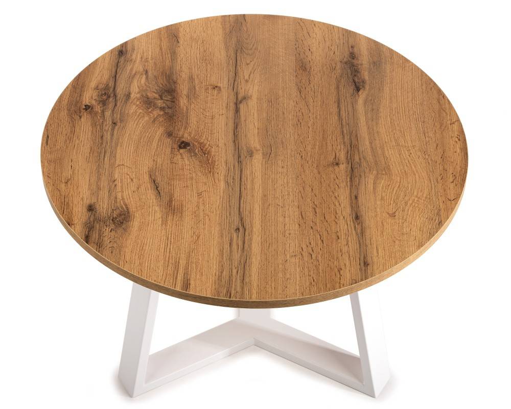 Stolik kawowy TRILEG 70 cm dąb lancelot Wykonany z metalu oraz płyty MDF w kolorze dąb lancelot, solidny i modny stoliczek kawowy w nowoczesnym designie