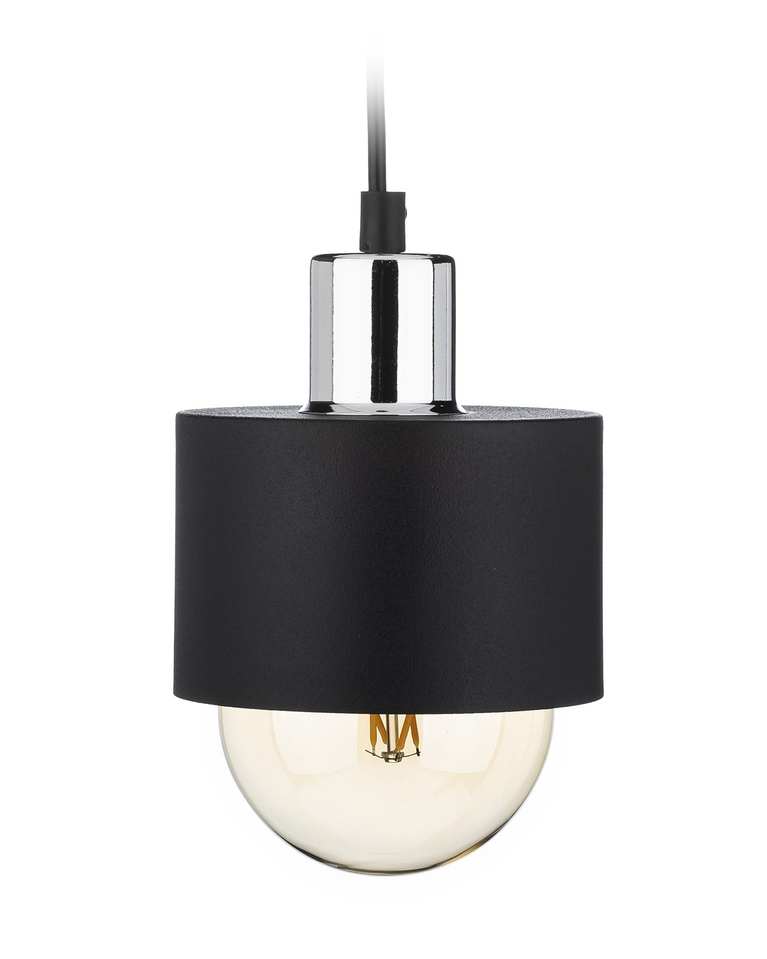 Lampa wisząca BerlinStil 12cm cz-srebrna Modna sufitowa lampa w kolorze czarnym ze srebrnym nadkloszem, w stylu loft industrialnym 12 cm