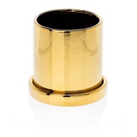 Doniczka ze spodkiem Hanya Gold 13 cm Wykonana z ceramiki w kolorze złotym. Zestaw zawiera doniczke oraz spodek. Wymiary 13x13x13cm.