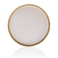 Okrągła taca dekoracyjna Lija White 26cm Wykonany z ceramiki w kolorze białym, wykończony złotą farbą. Średnica naczynia wynosi 26 cm
