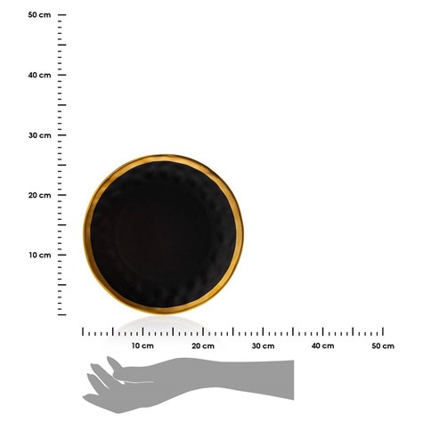 Talerz Lissa Black Gold 27 cm Wykonany z ceramiki w kolorze czarnym wykończone złotą farbą. Średnica naczynia wynosi 27 cm