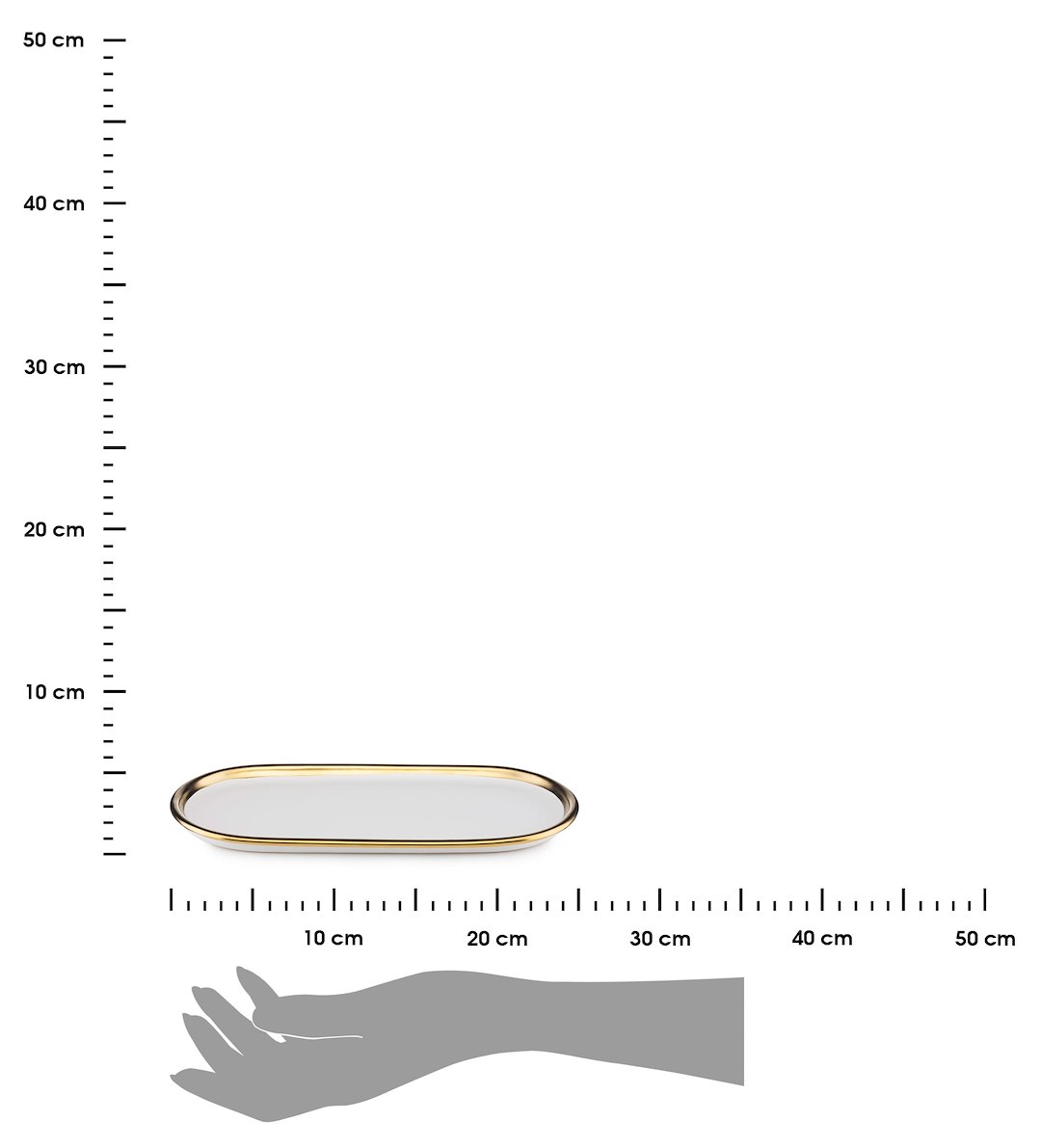 Taca dekoracyjna Lovia White Gold 25 cm Owalna taca dekoracyjna wykonana z ceramiki w kolorze białym, wykończona złotą farbą, długość 25 cm