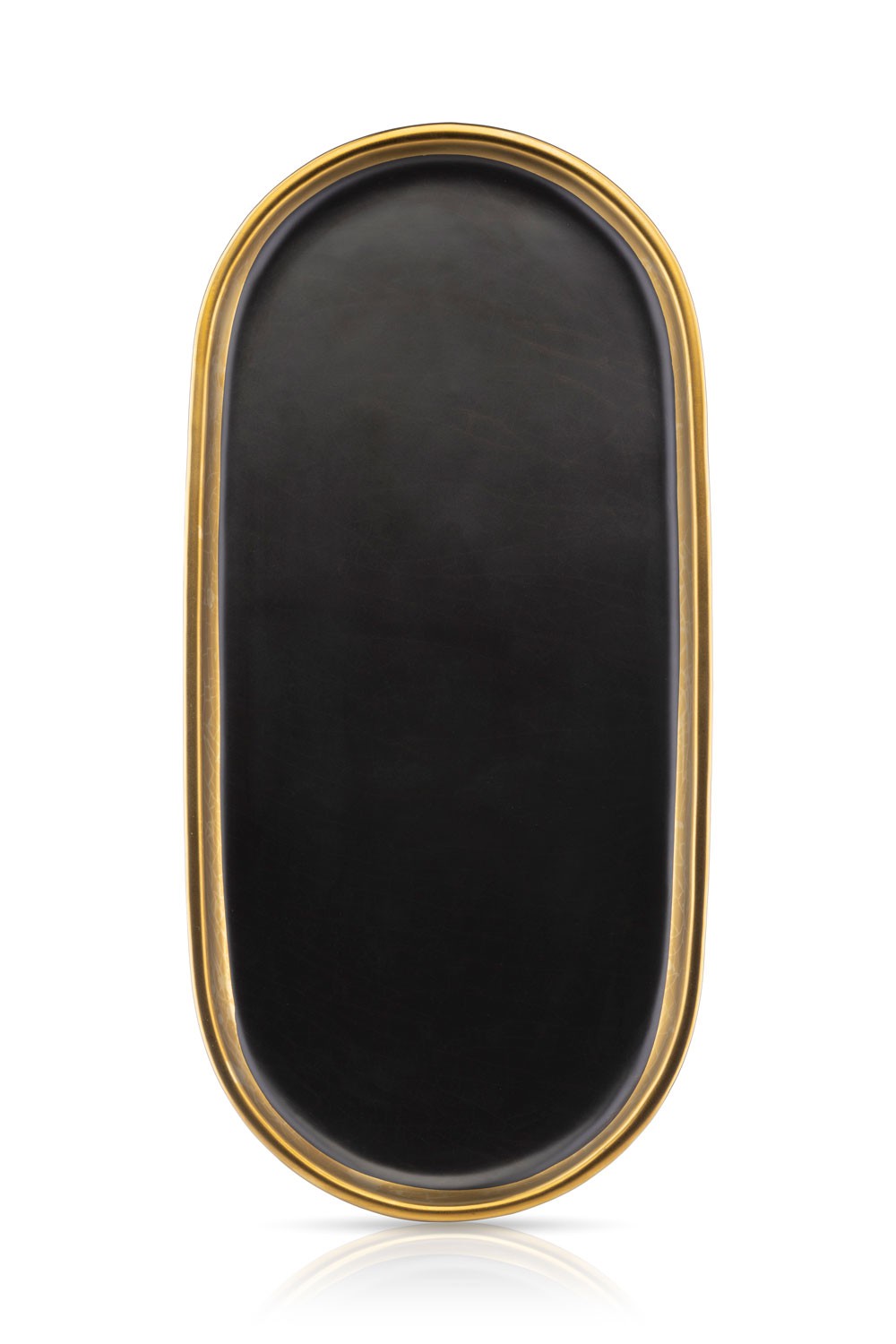 Taca dekoracyjna Lovia Black Gold 32 cm Owalna taca dekoracyjna wykonana z ceramiki w kolorze czarnym, wykończona złotą farbą, długość 32 cm