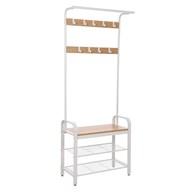 Wieszak LOFT na ubrania z półką na buty Wykonany z metalu i solidnej płyty MDF, praktyczna i wytrzymała biała garderoba w stylu rystykalnym, loft oraz industrialnym