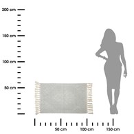 Dywan z chwostami Boho błękit 60x90 cm Bawełniany dywanik w odcieniu błękitu z mietą, z wzorem w stylu Vintage, zdobiony chwostami, prostokątny kształt i oryginalna kolorystyka