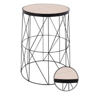 Czarny druciany stolik kawowy 37 cm Wykonany z metalu i MDF, okrągły stoliczek w kolorze czarnym z beżowym blatem, wymiary: 28x37 cm