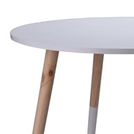 Okrągły stolik dziecięcy biały 60 cm Stolik do pokoju dziecięcego wykonany z drewna oraz mdf w kolorze białym o wymiarach: 60x41 cm