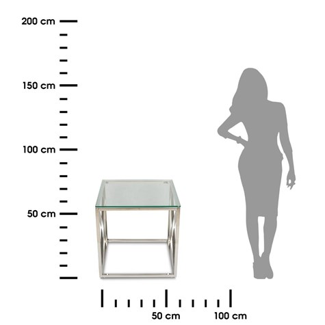 Stolik kawowy Nelja Silver 55 cm Wykonany ze stali nierdzewnej w kolorze srebrnym, wymiary 55x55x55 cm, blat z hartowanego szkła