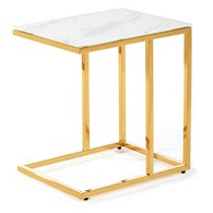 Stolik pomocnik Lurus Gold White 40 cm Wykonany ze stali nierdzewnej, polerowanej na wysoki połysk w kolorze złotym, blat z hartowanego szkła