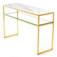 Toaletka Natia Gold White 120 cm Wykonana ze stali nierdzewnej w kolorze złotym oraz blatu z hartowanego szkła