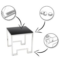 Komplet 3 stolików Sammen Silver Black Wykonane ze stali nierdzewnej w kolorze srebrnym, w 3 różnych rozmiarach, blat z hartowanego szkła o czarnej barwie
