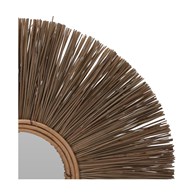 Lustro ścienne plecione Boho 66 cmOkrągły kształt i naturalna kolorystyka, plecione ręcznie z rafii i traw morskich, zdobione oplecionym drewnem, średnica 66 cm, styl boho