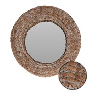 Lustro ścienne z hiacyntu wodnego beż Okrągły kształt i naturalna kolorystyka, średnica lustra 43 cm, idealny dodatek do wnętrza w stylu boho