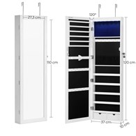 Szafka wisząca na biżuterię lustro 120cm Do zawieszenia na ścianie lub drzwiach organizer na biżuterię zamykany na kluczyk z wewnętrznym oświetleniem LED