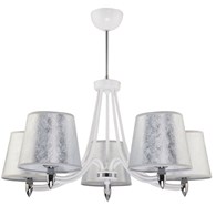 Żyrandol OSKAR Biały Srebrny Abażury 5xE27
