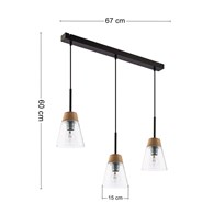 Lampa Wisząca DOMINO Czarny Transparentny Szklany klosz 3xE27